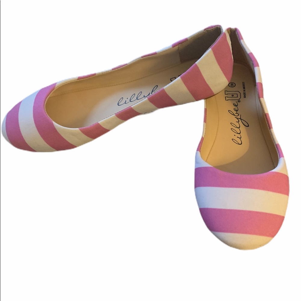 Pink and white striped flats by lillybee sz 8